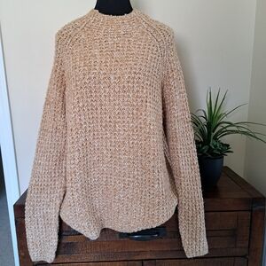 Denver Hayes Sweater Loose Waffke Knit Women's XL Tan Cream Mockneck Top